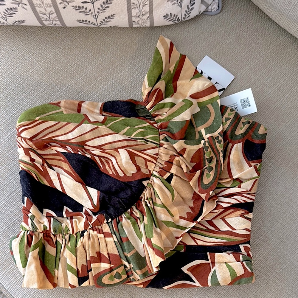 Zara Linen Blend Ruffled Strapless Top - Picture 2 of 6